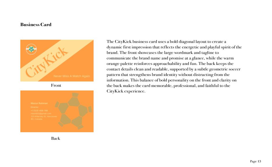 CityKick business card design
