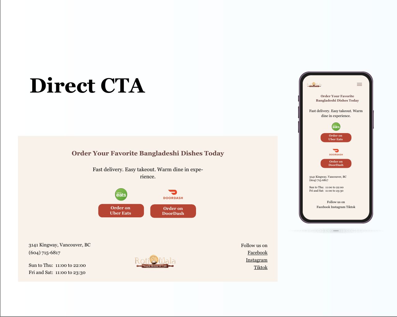 Roti Wala order section with delivery platform buttons