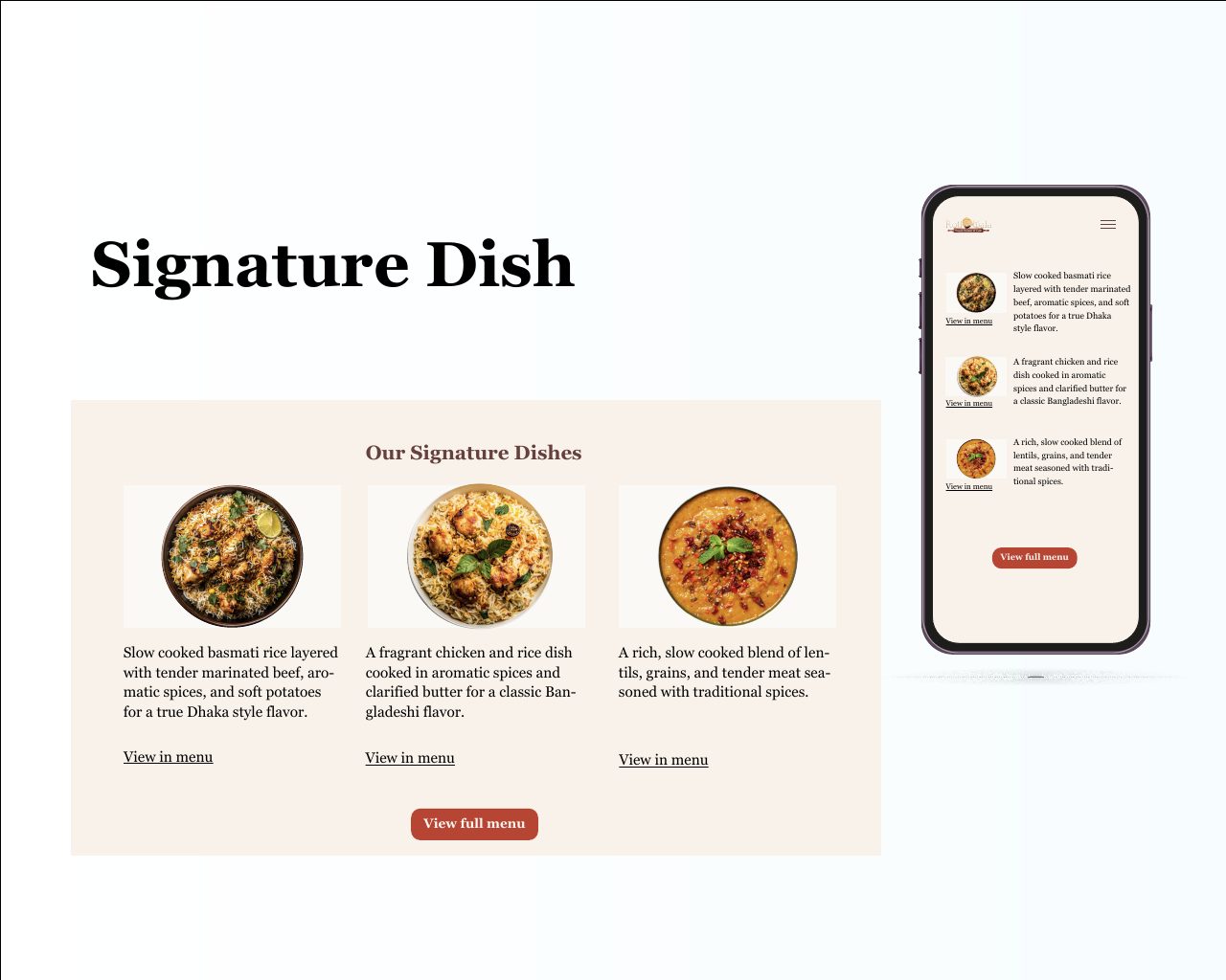 Roti Wala signature dishes section