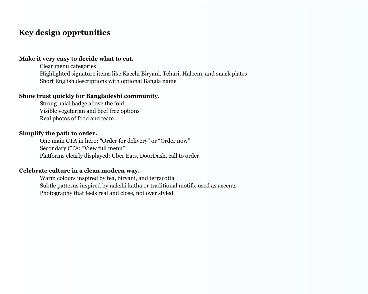 Key design opportunities identified from research